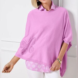Talbots Women’s Orchard Bloom Butterfly Poncho NWT Size M/L Cozy Novelty Print